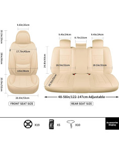 Fundas de Asiento de Coche Gripure GU01 Beige - Cuero Nappa Impermeable 2