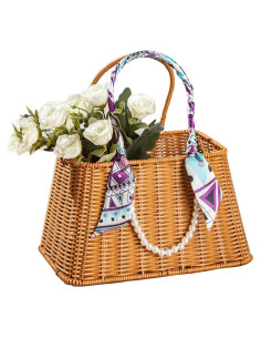 Cesta Tejida a Mano RT&BS - Decoración de Bufanda y Perlas