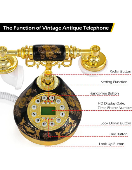 Teléfono Retro Dyna-Living con Pantalla LCD y Volumen Ajustable