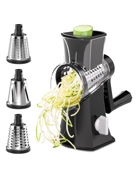 Rallador de Queso MERIOR con Manivela y 3 Cuchillas Inox