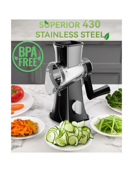 Rallador de Queso MERIOR con Manivela y 3 Cuchillas Inox