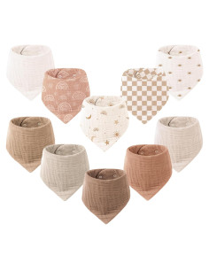 Baberos de Muselina Konssy 10 Pack 100% Algodón Ajustables