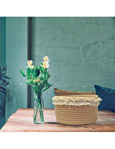 Cesta de Almacenamiento Redonda Yimi 20.32cm Yute Marrón