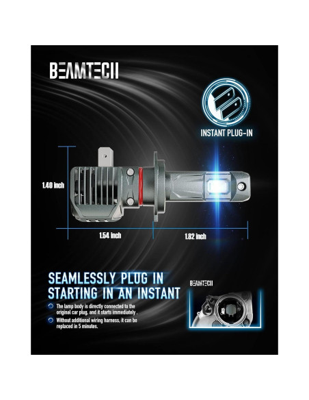 Bombillas LED H7 BEAMTECH 6500K 500% más brillantes - 2 unidades