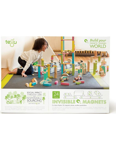 Juego de Bloques Magnéticos de Madera Tegu 24 Piezas Floración