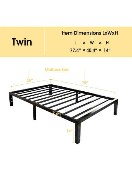 Estructura de Cama Individual 45MinST Carga Pesada 1633kg 14cm