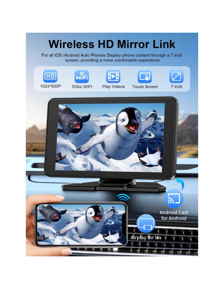 Pantalla táctil portátil 7" HD Carplay Android Auto Bokilino