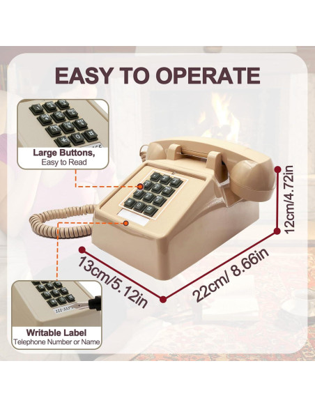 Teléfono de Línea Fija Vintage JIUZHOUYOUTU Beige 1.13 kg