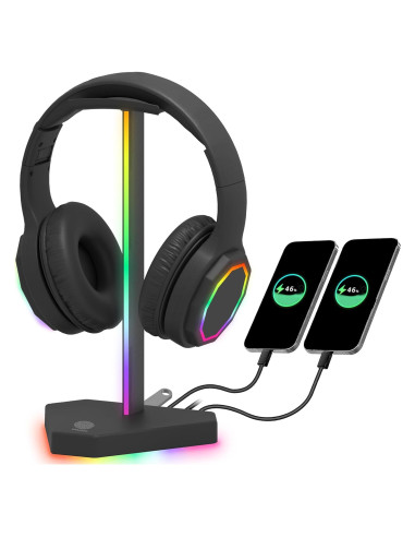 Soporte para Auriculares RGB Dongguan HS01 con 1 USB-C y 3 Cargas
