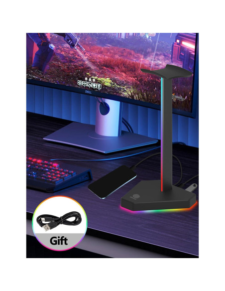 Soporte para Auriculares RGB Dongguan HS01 con 1 USB-C y 3 Cargas