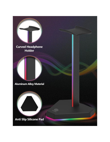 Soporte para Auriculares RGB Dongguan HS01 con 1 USB-C y 3 Cargas