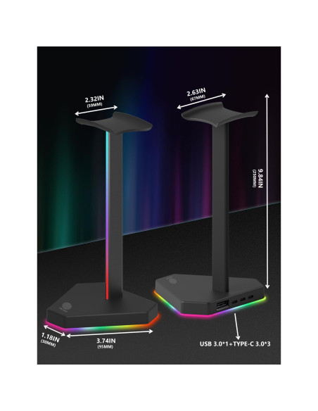 Soporte para Auriculares RGB Dongguan HS01 con 1 USB-C y 3 Cargas