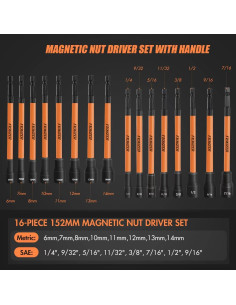 Juego de 16 Destornilladores Magnéticos LOZAGU 6" SAE y Métrico 2