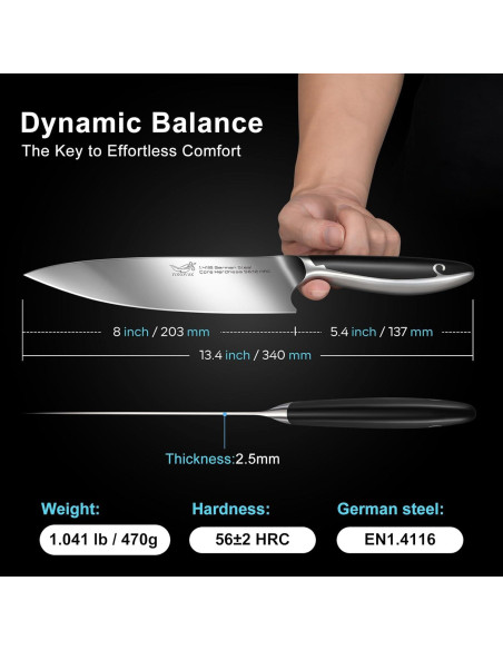 Cuchillo de Chef 20 cm YONOVAK Acero Alemán Antideslizante