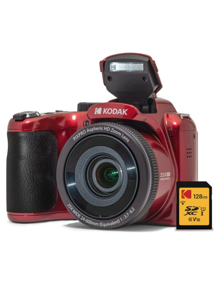 Cámara Digital Kodak PIXPRO AZ255 16MP Zoom 25x Rojo + SD 128GB