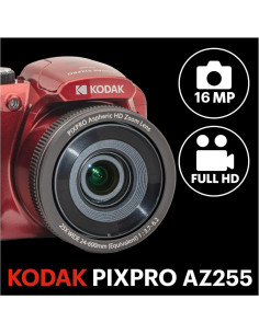 Cámara Digital Kodak PIXPRO AZ255 16MP Zoom 25x Rojo + SD 128GB 2
