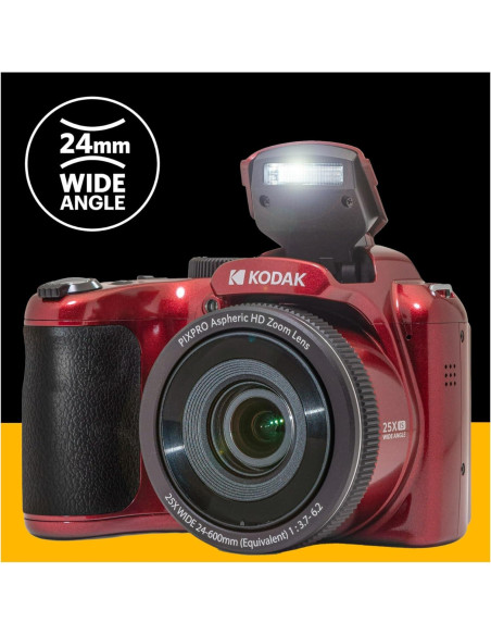 Cámara Digital Kodak PIXPRO AZ255 16MP Zoom 25x Rojo + SD 128GB
