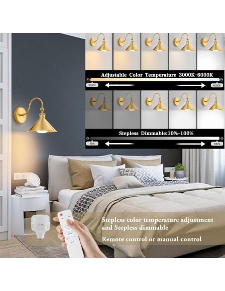 Aplique de Pared Inalámbrico Pillctvel Dorado - Juego de 2 Luces LED