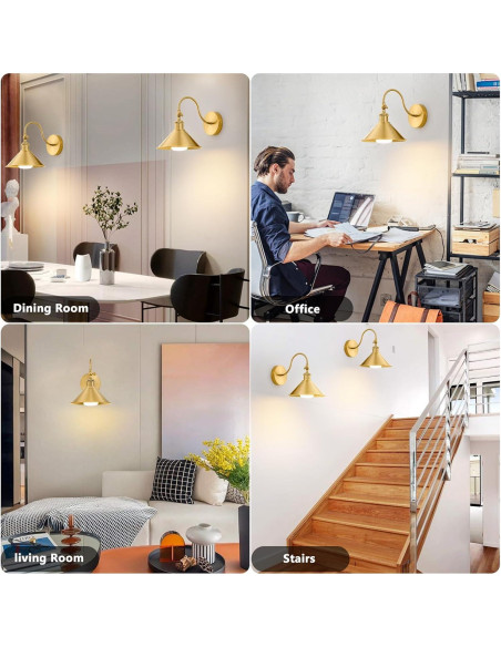 Aplique de Pared Inalámbrico Pillctvel Dorado - Juego de 2 Luces LED