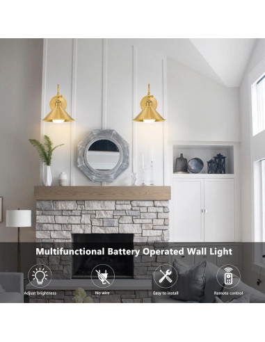 Aplique de Pared Inalámbrico Pillctvel Dorado - Juego de 2 Luces LED