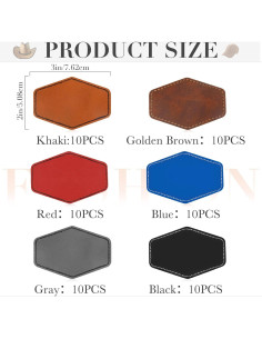 60 Parches Hexagonales de Cuero Sintético Huhumy 7.62x5.08cm 2