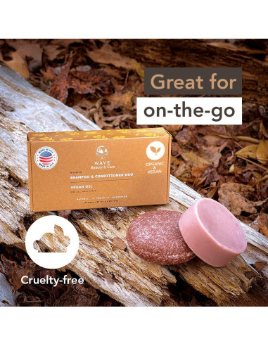 Juego de Champú y Acondicionador en Barra Wave - Vegano y Sin Sulfatos - Hidratación Intensa con Aceite de Argan