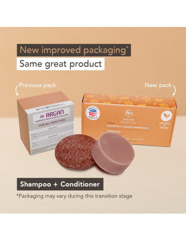 Juego de Champú y Acondicionador en Barra Wave - Vegano y Sin Sulfatos - Hidratación Intensa con Aceite de Argan