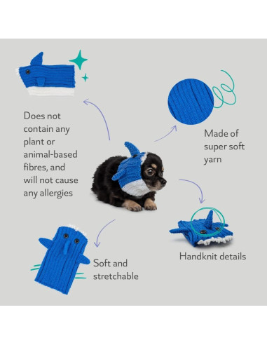 Bufanda de Perro Tejida a Mano Zoo Snoods - Baby Shark Azul Pequeño
