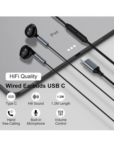 Auriculares USB C REPIND J026 con micrófono y control de volumen