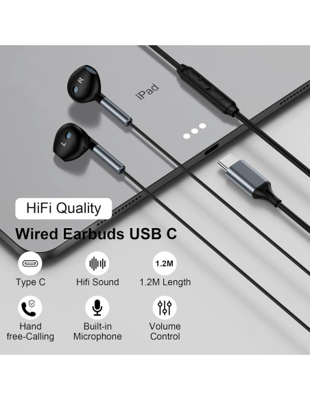 Auriculares USB C REPIND J026 con micrófono y control de volumen
