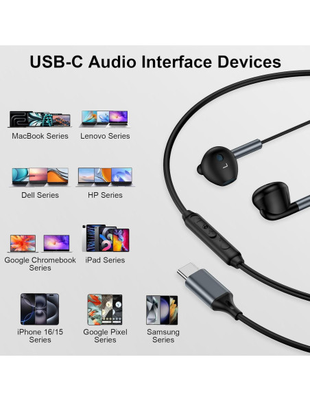 Auriculares USB C REPIND J026 con micrófono y control de volumen