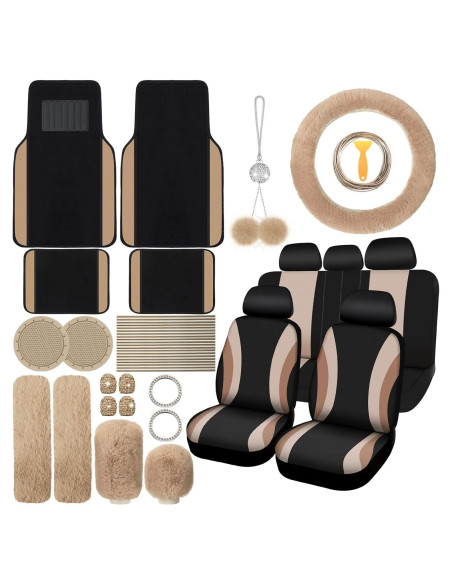 Juego Completo de Fundas de Asiento de Coche ROCEEI Beige