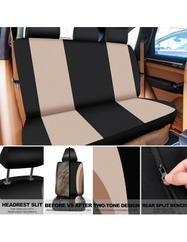 Juego Completo de Fundas de Asiento de Coche ROCEEI Beige