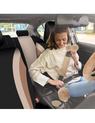 Juego Completo de Fundas de Asiento de Coche ROCEEI Beige