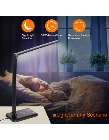 Lámpara de Escritorio LED Himigo con Cargador Inalámbrico