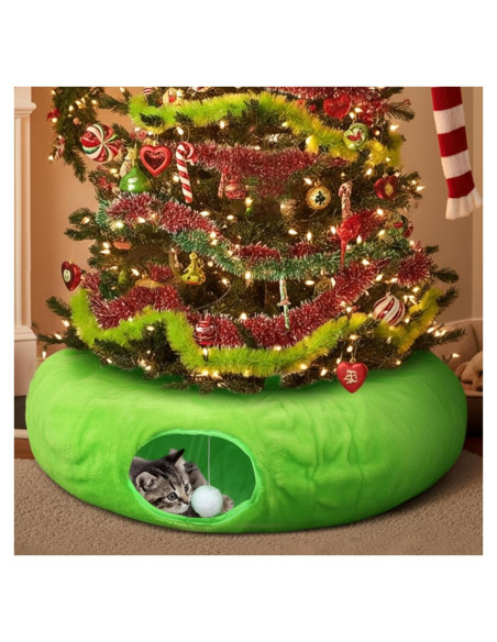Túnel para Gatos Soulchen Navidad Verde Peludo 91.44cm x 24.89cm