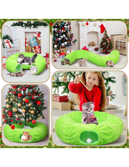 Túnel para Gatos Soulchen Navidad Verde Peludo 91.44cm x 24.89cm