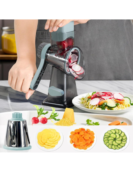 Rallador de Queso Rotatorio GOTOSOBAY con Mango y 3 Cuchillas