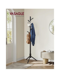Perchero de Pie VASAGLE de Madera Sólida Negro 8 Ganchos 2