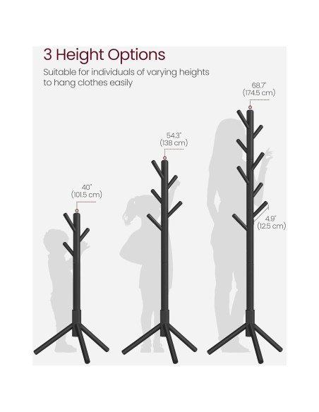 Perchero de Pie VASAGLE de Madera Sólida Negro 8 Ganchos