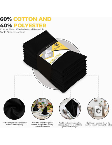 Servilletas de Tela Negras Utopia Kitchen - Paquete de 12, 45.72 cm