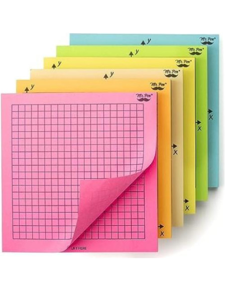 Notas Adhesivas Cuadriculadas Mr. Pen, 6 Bloc 7.62x7.62 cm, Colores Brillantes