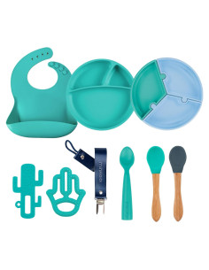 Conjunto de Alimentación Silicona MinikOiOi Verde Aqua +6m