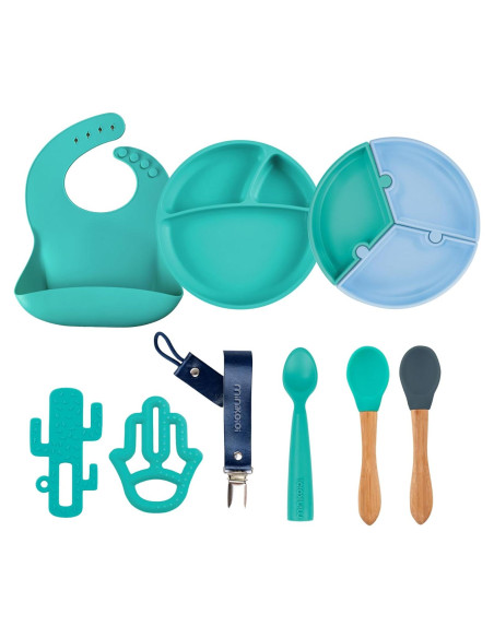 Conjunto de Alimentación Silicona MinikOiOi Verde Aqua +6m