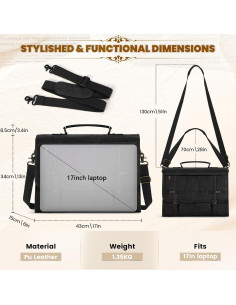 Bolsa de Mensajero Rainsmore 43cm Impermeable Cuero Vintage 2