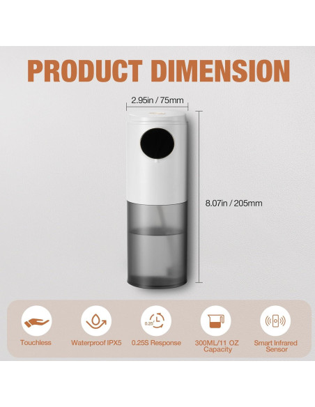 Paquete de 2 Dispensadores Automáticos de Jabón Espumoso VZZNN Paquete de 2 Dispensadores Automáticos de Jabón Espumoso VZZNN