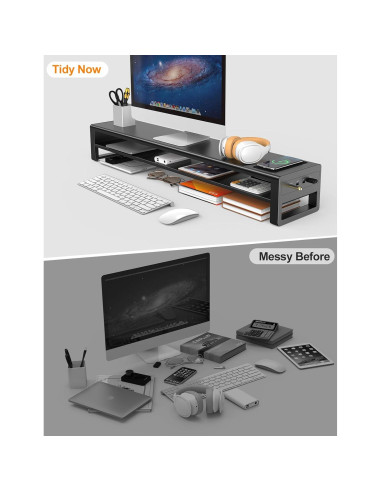 Soporte de Monitor Doble STARSIKI con Cargador Inalámbrico y 4 USB