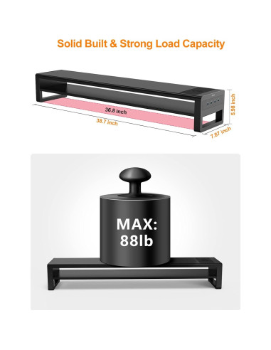 Soporte de Monitor Doble STARSIKI con Cargador Inalámbrico y 4 USB