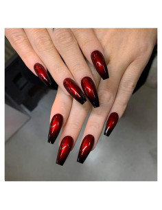 Uñas Postizas Largas Coffin MISUD 24 pcs Rojo Negro Gótico