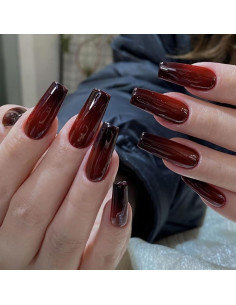 Uñas Postizas Largas Coffin MISUD 24 pcs Rojo Negro Gótico 2